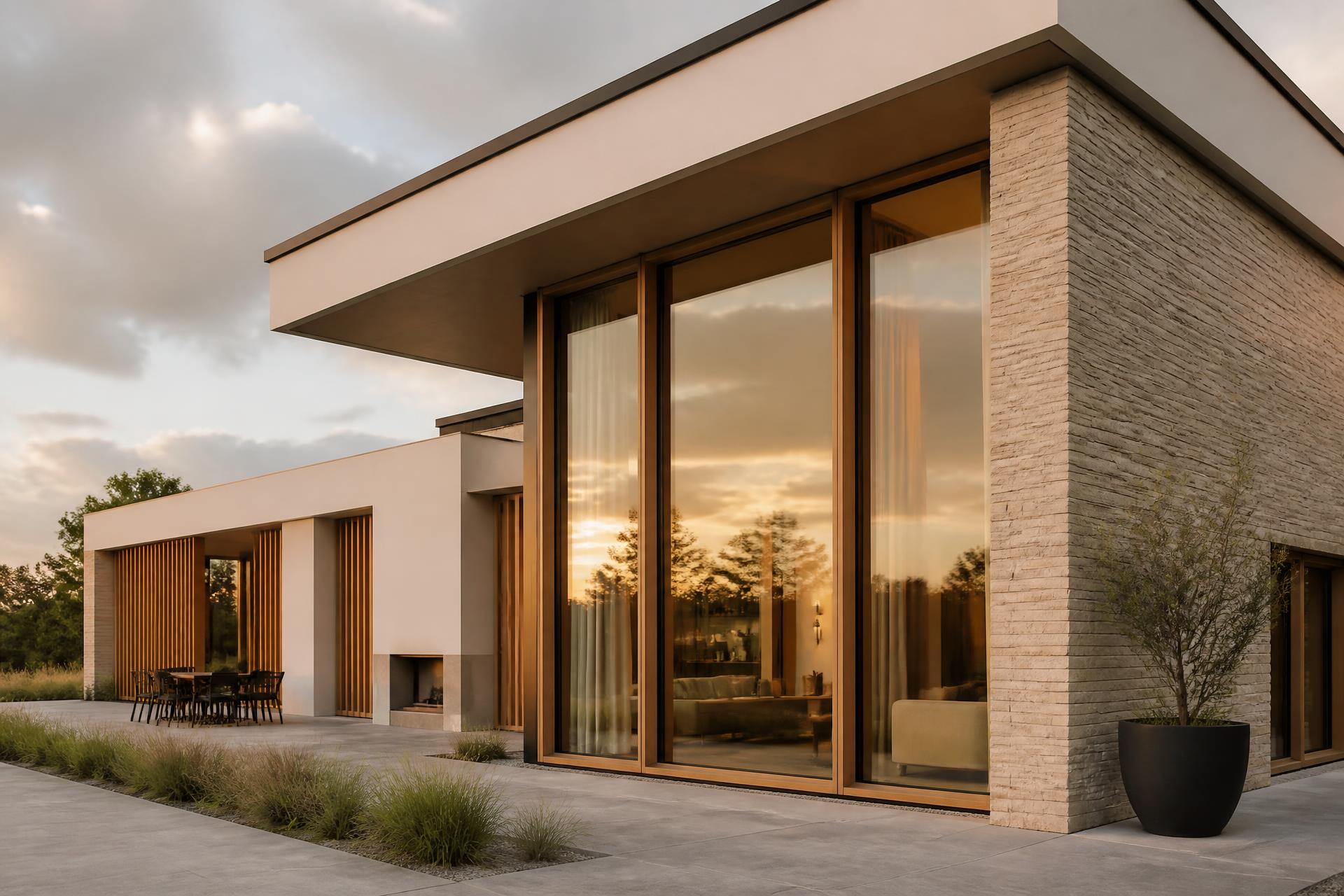Moderne villa met houten kozijnen
